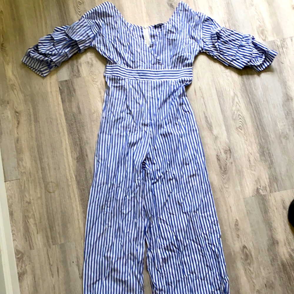 Boohoo Blue and White Stripe  Jumpsuit